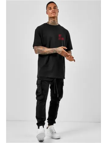 Unisex Bisiklet Yaka Oversize Baskılı T-Shirt - Siyah Unisex Bisiklet Yaka Oversize Baskılı T-Shirt - Siyah