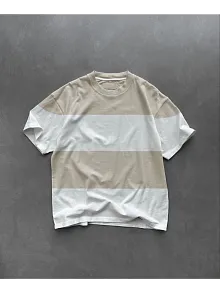 Unisex Bisiklet Yaka Parçalı T-shirt - Bej