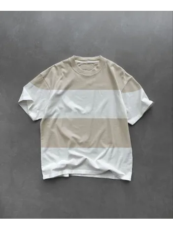 Unisex Bisiklet Yaka Parçalı T-Shirt - Bej Unisex Bisiklet Yaka Parçalı T-Shirt - Bej