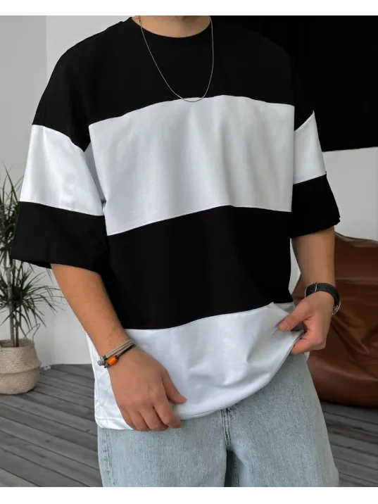 Unisex Bisiklet Yaka Parçalı T-Shirt - Siyah Unisex Bisiklet Yaka Parçalı T-Shirt - Siyah