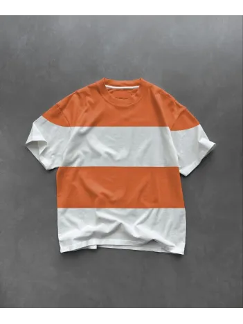 Unisex Bisiklet Yaka Parçalı T-shirt - Turuncu