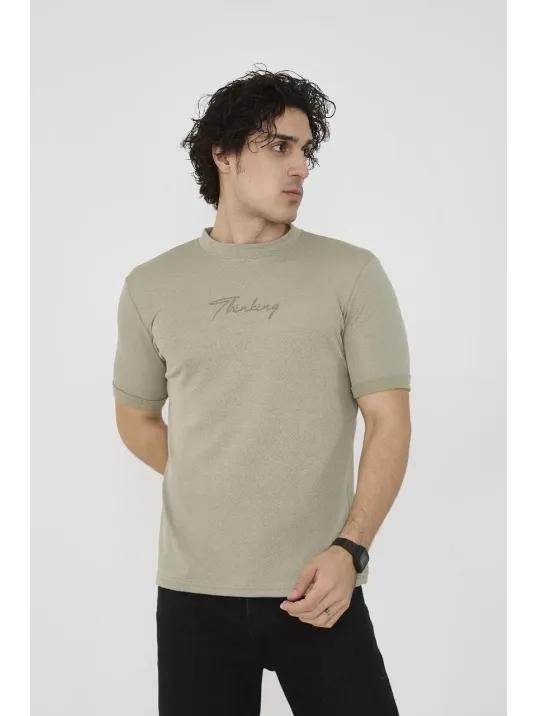 Unisex Bisiklet Yaka Slim fit T-Shirt- Açık Yeşil Unisex Bisiklet Yaka Slim fit T-Shirt- Açık Yeşil