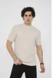 Unisex Bisiklet Yaka Slim Fit T-shirt- Bej