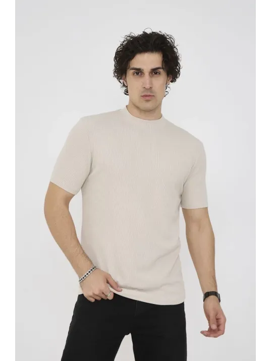 Unisex Bisiklet Yaka Slim fit T-Shirt- Bej Unisex Bisiklet Yaka Slim fit T-Shirt- Bej