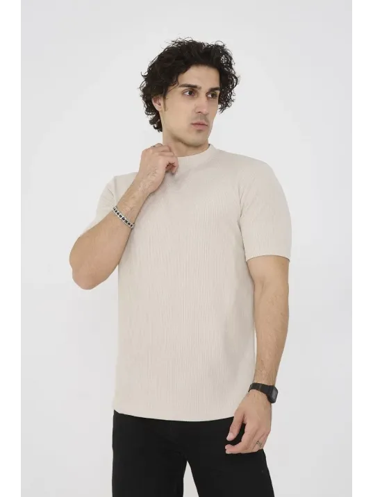 Unisex Bisiklet Yaka Slim fit T-Shirt- Bej Unisex Bisiklet Yaka Slim fit T-Shirt- Bej