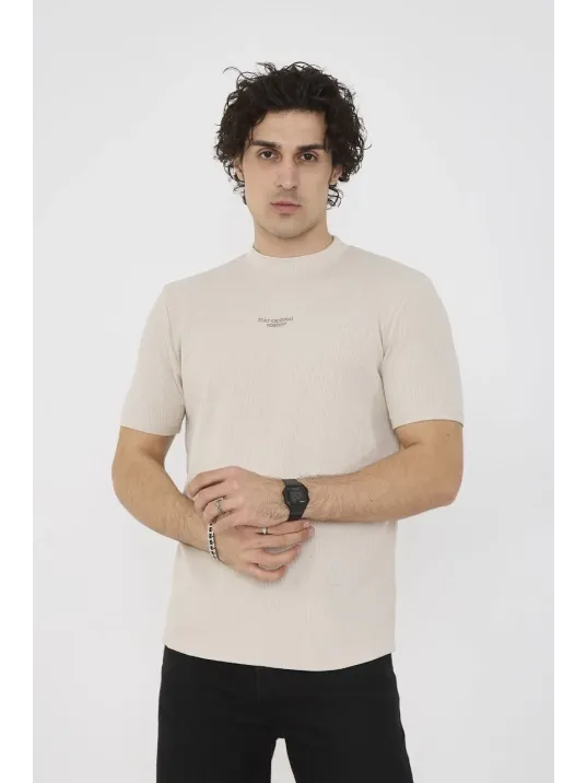 Unisex Bisiklet Yaka Slim fit T-Shirt- Bej Unisex Bisiklet Yaka Slim fit T-Shirt- Bej