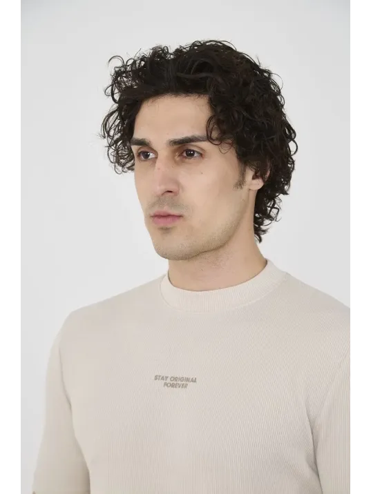 Unisex Bisiklet Yaka Slim fit T-Shirt- Bej Unisex Bisiklet Yaka Slim fit T-Shirt- Bej