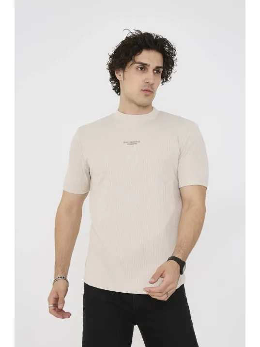 Unisex Bisiklet Yaka Slim fit T-Shirt- Bej Unisex Bisiklet Yaka Slim fit T-Shirt- Bej