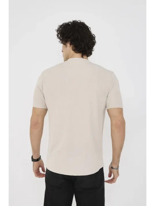 Unisex Bisiklet Yaka Slim fit T-Shirt- Bej Unisex Bisiklet Yaka Slim fit T-Shirt- Bej