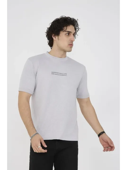 Unisex Bisiklet Yaka Slim fit T-Shirt- Boyalı Gri Unisex Bisiklet Yaka Slim fit T-Shirt- Boyalı Gri