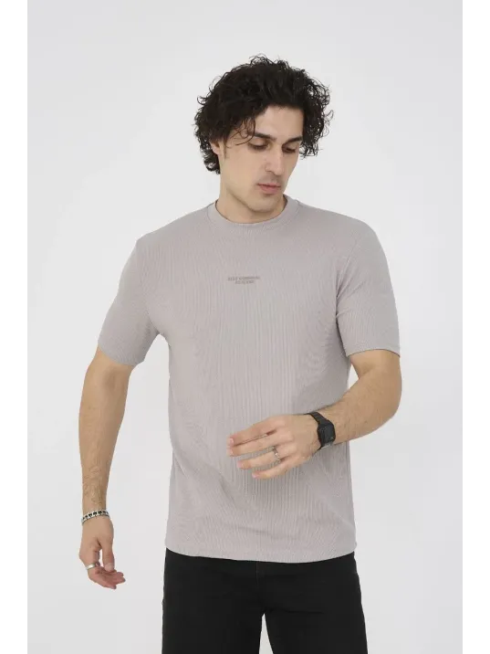 Unisex Bisiklet Yaka Slim fit T-Shirt- Boyalı Gri Unisex Bisiklet Yaka Slim fit T-Shirt- Boyalı Gri