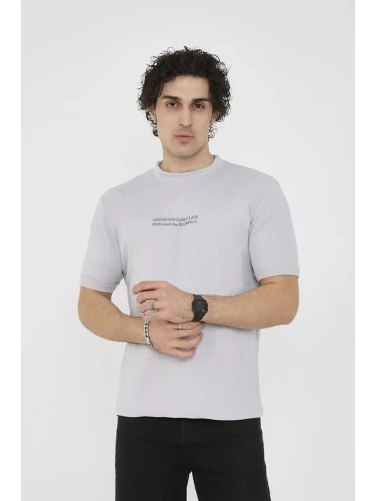 Unisex Bisiklet Yaka Slim fit T-Shirt- Boyalı Gri Unisex Bisiklet Yaka Slim fit T-Shirt- Boyalı Gri