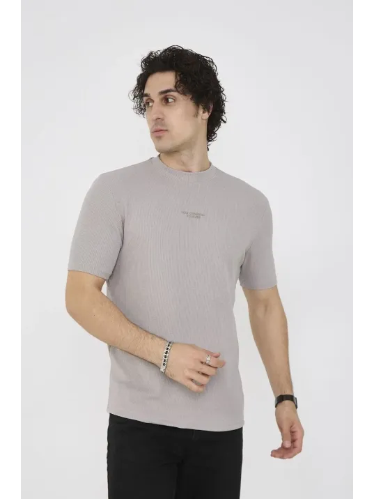 Unisex Bisiklet Yaka Slim fit T-Shirt- Boyalı Gri Unisex Bisiklet Yaka Slim fit T-Shirt- Boyalı Gri