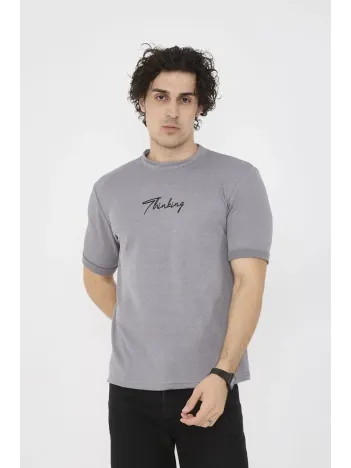 Unisex Bisiklet Yaka Slim fit T-Shirt- Gri Unisex Bisiklet Yaka Slim fit T-Shirt- Gri