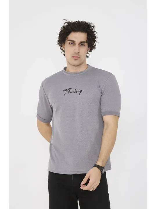 Unisex Bisiklet Yaka Slim fit T-Shirt- Gri Unisex Bisiklet Yaka Slim fit T-Shirt- Gri