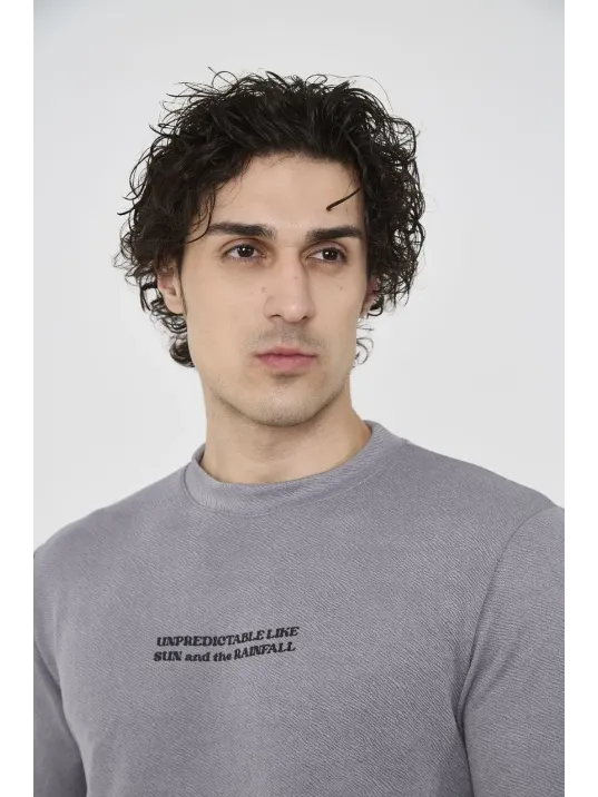 Unisex Bisiklet Yaka Slim fit T-Shirt- Gri Unisex Bisiklet Yaka Slim fit T-Shirt- Gri