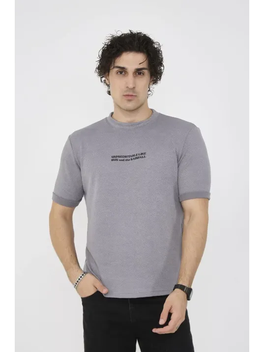 Unisex Bisiklet Yaka Slim fit T-Shirt- Gri Unisex Bisiklet Yaka Slim fit T-Shirt- Gri