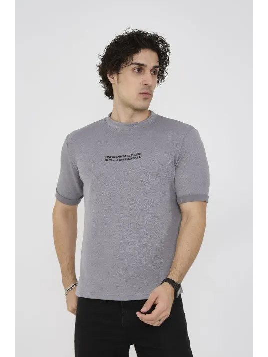 Unisex Bisiklet Yaka Slim fit T-Shirt- Gri Unisex Bisiklet Yaka Slim fit T-Shirt- Gri