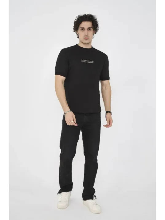 Unisex Bisiklet Yaka Slim fit T-Shirt- Siyah Unisex Bisiklet Yaka Slim fit T-Shirt- Siyah