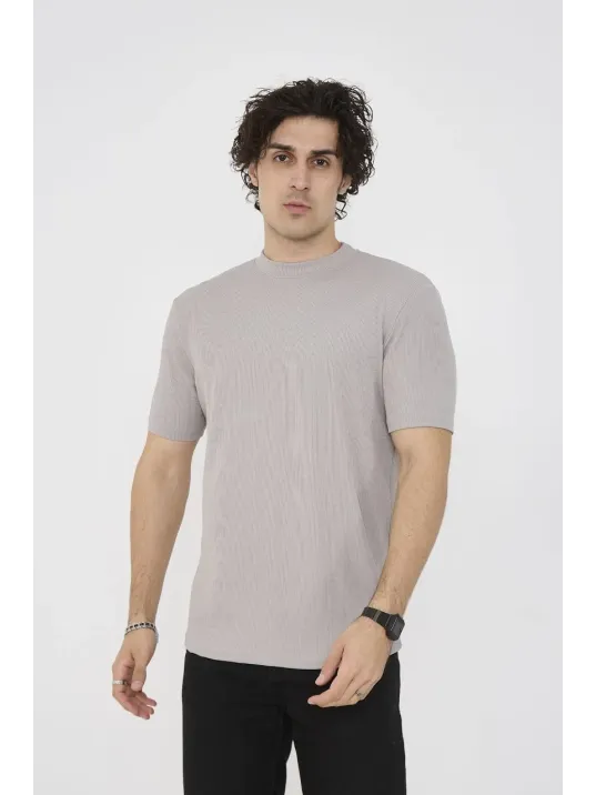 Unisex Bisiklet Yaka Slim fit T-Shirt- Taş Unisex Bisiklet Yaka Slim fit T-Shirt- Taş