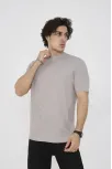 Unisex Bisiklet Yaka Slim Fit T-shirt- Taş