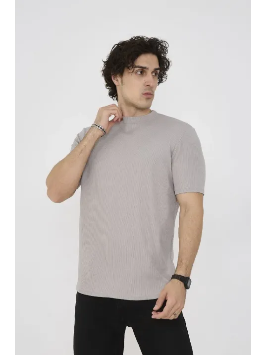 Unisex Bisiklet Yaka Slim fit T-Shirt- Taş Unisex Bisiklet Yaka Slim fit T-Shirt- Taş