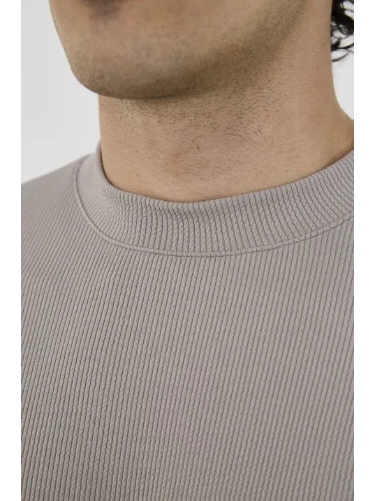 Unisex Bisiklet Yaka Slim fit T-Shirt- Taş Unisex Bisiklet Yaka Slim fit T-Shirt- Taş