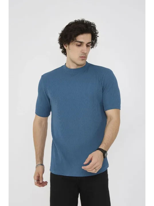 Unisex Bisiklet Yaka Slim Fit T-shirt- Turkuaz