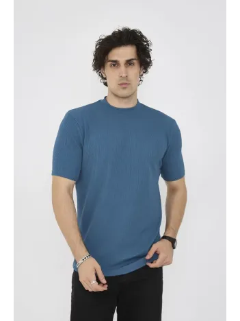 Unisex Bisiklet Yaka Slim Fit T-shirt- Turkuaz