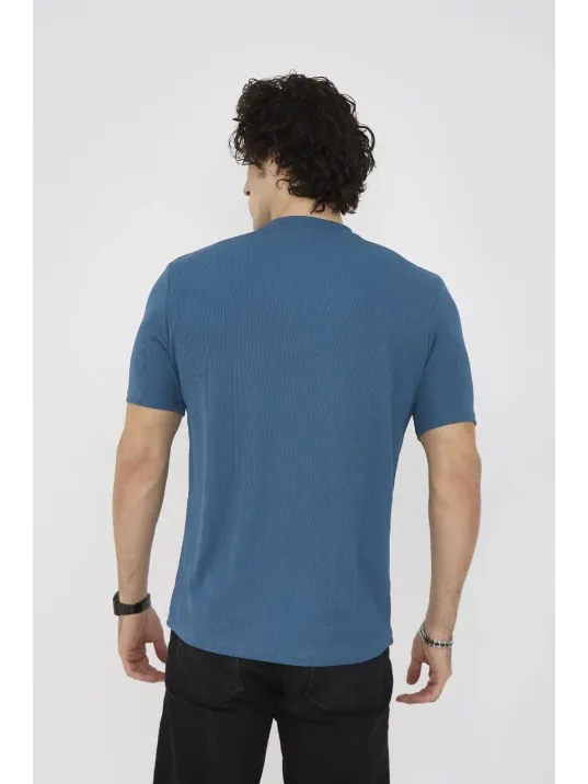 Unisex Bisiklet Yaka Slim Fit T-shirt- Turkuaz