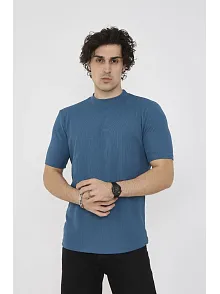 Unisex Bisiklet Yaka Slim Fit T-shirt- Turkuaz