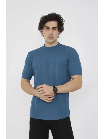 Unisex Bisiklet Yaka Slim Fit T-shirt- Turkuaz