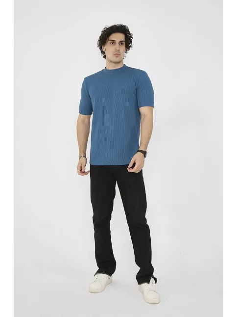Unisex Bisiklet Yaka Slim Fit T-shirt- Turkuaz