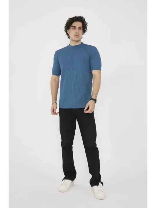 Unisex Bisiklet Yaka Slim Fit T-shirt- Turkuaz