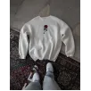 Unisex Bisiklet Yaka Ön Ve Arka Baskılı SweatShirt - Beyaz
