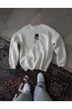 Unisex Bisiklet Yaka Ön Ve Arka Baskılı Sweatshirt - Beyaz