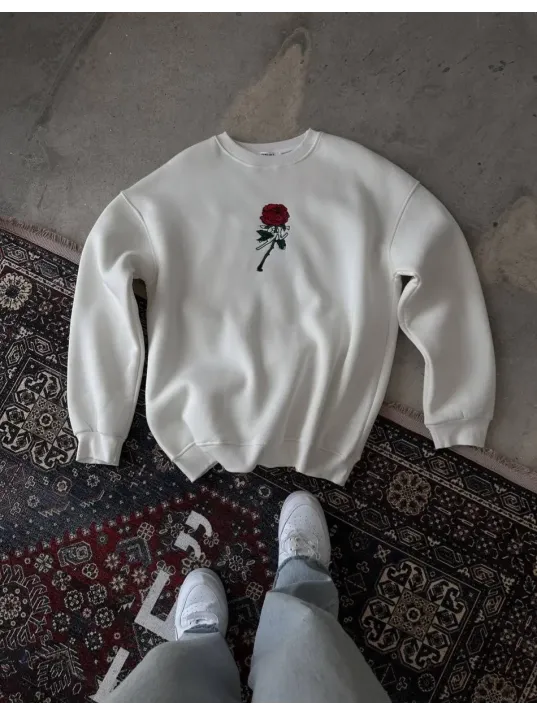 Unisex Bisiklet Yaka Ön Ve Arka Baskılı SweatShirt - Beyaz Unisex Bisiklet Yaka Ön Ve Arka Baskılı SweatShirt - Beyaz
