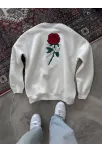 Unisex Bisiklet Yaka Ön Ve Arka Baskılı Sweatshirt - Beyaz