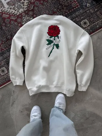 Unisex Bisiklet Yaka Ön Ve Arka Baskılı SweatShirt - Beyaz Unisex Bisiklet Yaka Ön Ve Arka Baskılı SweatShirt - Beyaz