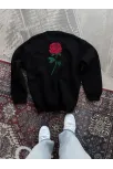 Unisex Bisiklet Yaka Ön Ve Arka Baskılı Sweatshirt - Siyah