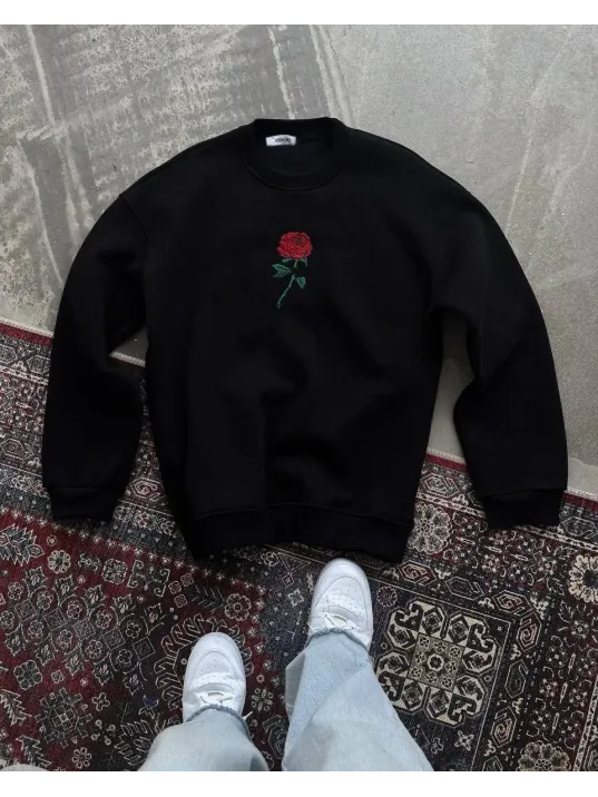 Unisex Bisiklet Yaka Ön Ve Arka Baskılı SweatShirt - Siyah Unisex Bisiklet Yaka Ön Ve Arka Baskılı SweatShirt - Siyah