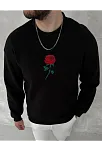 Unisex Bisiklet Yaka Ön Ve Arka Baskılı Sweatshirt - Siyah