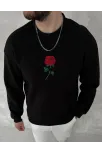 Unisex Bisiklet Yaka Ön Ve Arka Baskılı Sweatshirt - Siyah