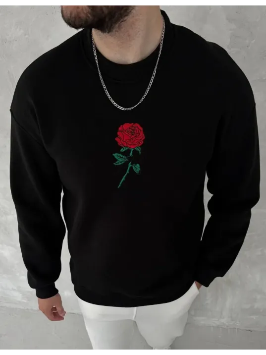 Unisex Bisiklet Yaka Ön Ve Arka Baskılı SweatShirt - Siyah Unisex Bisiklet Yaka Ön Ve Arka Baskılı SweatShirt - Siyah