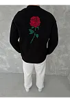 Unisex Bisiklet Yaka Ön Ve Arka Baskılı Sweatshirt - Siyah