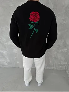 Unisex Bisiklet Yaka Ön Ve Arka Baskılı Sweatshirt - Siyah