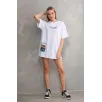 Unisex Bisiklet Yaka Baskılı Oversize T-Shirt - Beyaz