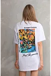 Unisex Bisiklet Yaka Baskılı Oversize T-shirt - Beyaz
