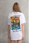 Unisex Bisiklet Yaka Baskılı Oversize T-shirt - Beyaz