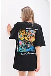 Unisex Bisiklet Yaka Baskılı Oversize T-shirt - Siyah